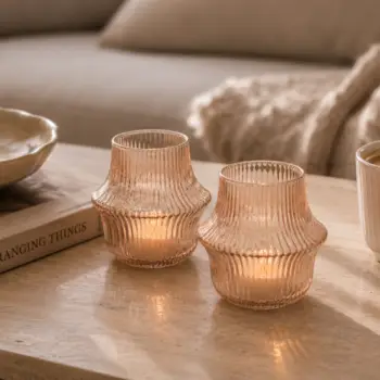 T-licht Ribbed Glass 'Rose' S