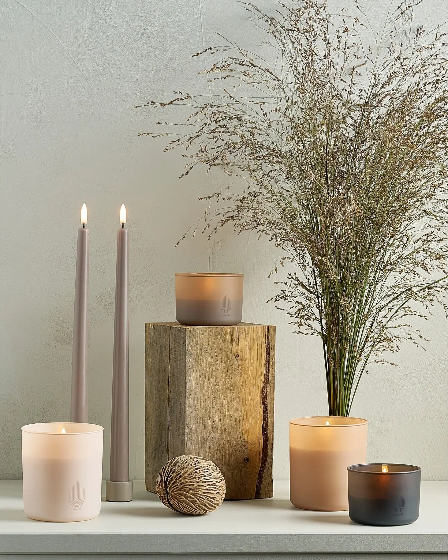Glas Candle LED 'Beige frosted' L