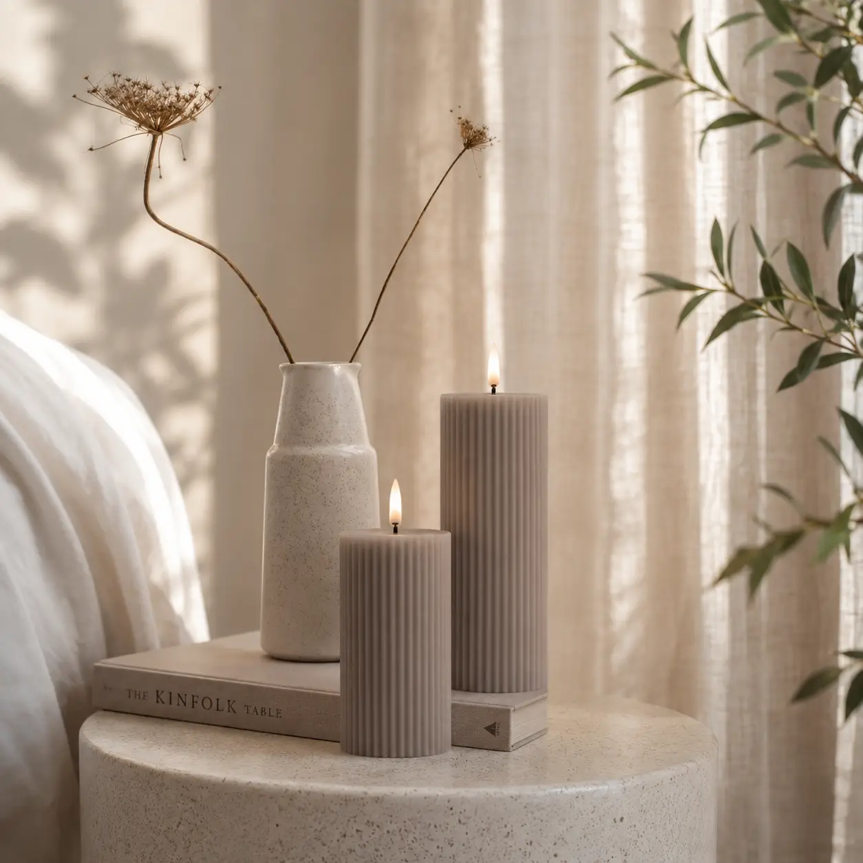 LED kaars 6cm (gegroefde kaars/taupe) UYUNI - Afbeelding 2