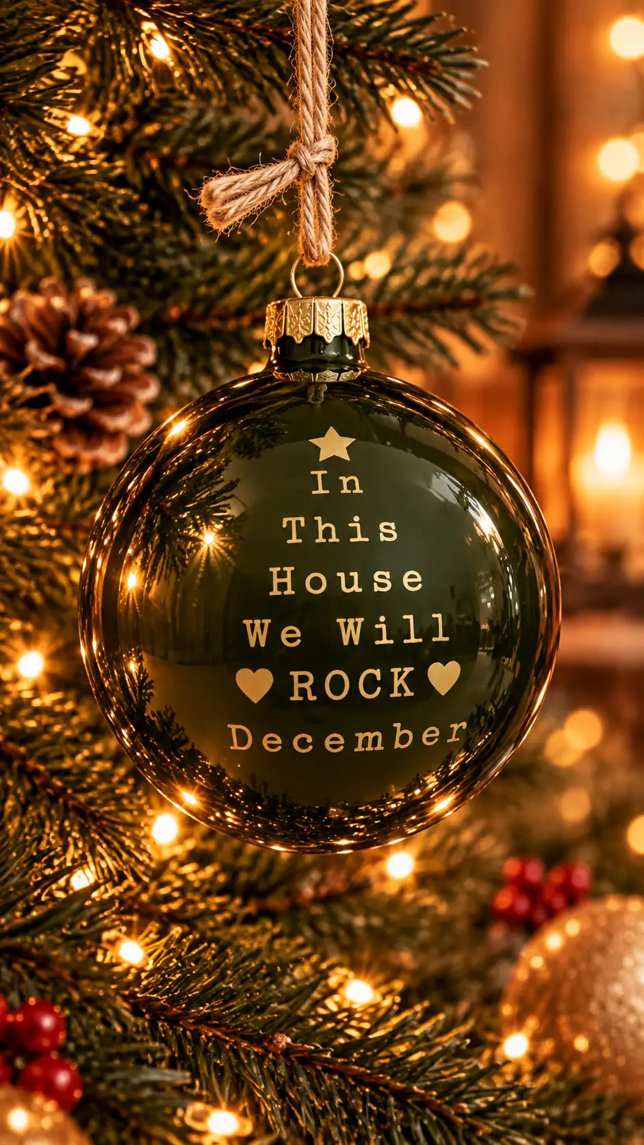 Kerstbal 'In this house we will ROCK december'
